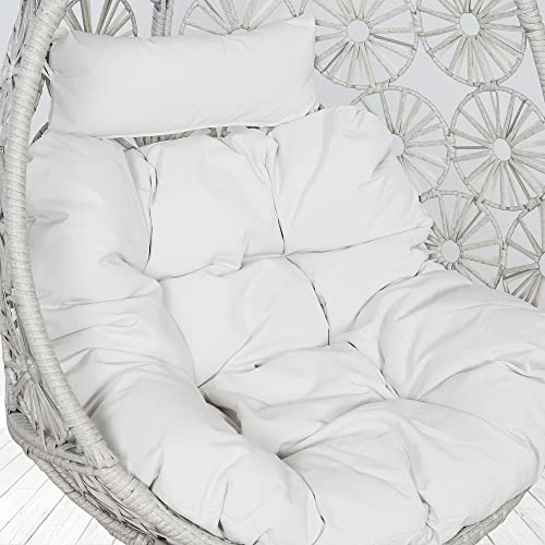 Iwicker Outdoor Wicker 360-Degree Swivel Egg Chair with Beige Cushions, Patio Rattan Basket Egg Chair for Garden Lawn Bedroom