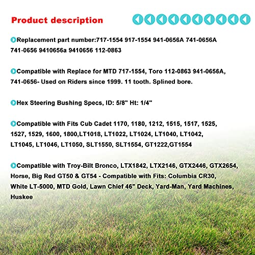 Ohoho 2 x Pack 717-1554 Steering Shaft Pinion Gear & Bushing Kit Compatible with MTD 717-1554 941-0656A 741-0656 Fits Toro 112-0863 and Cub Cadet LT1042 LT1045 LT1046 LT1050