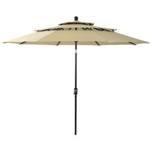 sophia & william 10ft 3 tier auto-tilt patio umbrella, outdoor double vented umbrella with crank, beige