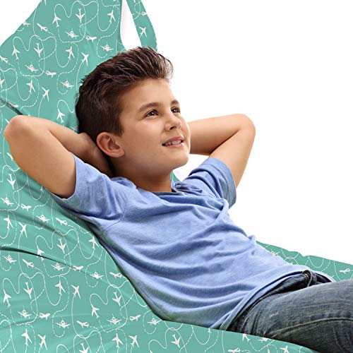 Lunarable Contemporary Lounger Chair Bag, Travel Around The World Planes Flight Paths Journey Themed Illustration, High Capacity Storage with Handle Container, Lounger Size, Mint Green White