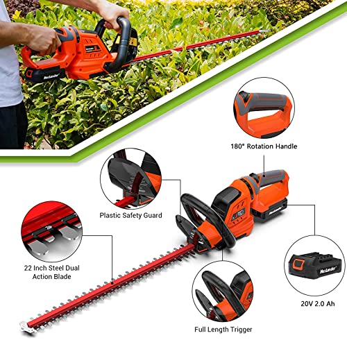Hedge Trimmer Maxlander Hedge Trimmer Cordless with 22”Dual-Action Blade, Electric Hedge Trimmer Include 20V 2.0Ah Battery and Fast Charger