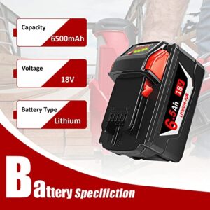 2-Pack 6.5Ah 18V M-18 Battery Replacement for Milwaukee M-18 Battery Compatible with Milwaukee 18V Battery 48-11-1862 48-11-1850 48-11-1840 48-11-1828 48-11-1820 48-11-1815 Cordless Tools Batteries