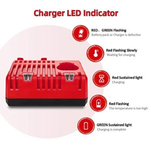 2 Packs 18V 6500mAh Replacement Battery and Charger Replacement for Milwaukee 18-Volt Li-ion Battery and M-18 Battery Charger