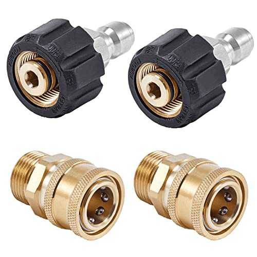 Raincovo Pressure Washer Quick Connect Fittings, M22 14mm to 3/8 Inch Quick Connect Pressure Washer Hose Adapter, 4 Pieces