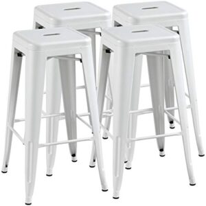 topeakmart 30 inches metal bar stools high backless barstool stackable bar height stools chairs, white, set of 4