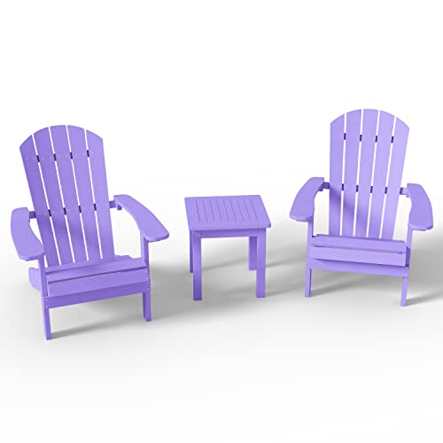 YEFU Adirondack Chair 3-Piece Set (Purple) Plastic Weather Resistant, with 2 Adirondack Chairs + an Outdoor Side Table