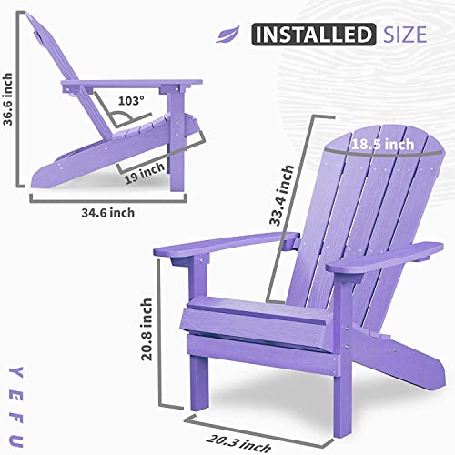 YEFU Adirondack Chair 3-Piece Set (Purple) Plastic Weather Resistant, with 2 Adirondack Chairs + an Outdoor Side Table