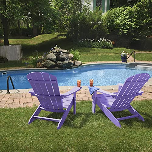 YEFU Adirondack Chair 3-Piece Set (Purple) Plastic Weather Resistant, with 2 Adirondack Chairs + an Outdoor Side Table