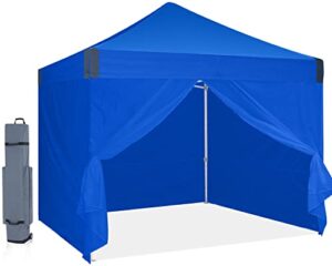 outdoor wind pop up canopy tent commercial 10’x10′ enclosed instant canopy tent market stall with removable sides walls(blue)
