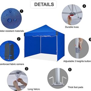 OUTDOOR WIND Pop Up Canopy Tent Commercial 10'x10' Enclosed Instant Canopy Tent Market stall with Removable Sides Walls(Blue)