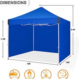 OUTDOOR WIND Pop Up Canopy Tent Commercial 10'x10' Enclosed Instant Canopy Tent Market stall with Removable Sides Walls(Blue)