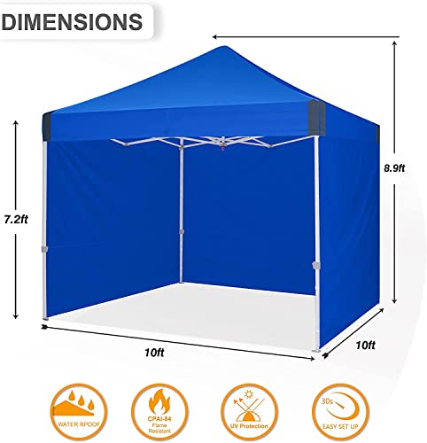 OUTDOOR WIND Pop Up Canopy Tent Commercial 10'x10' Enclosed Instant Canopy Tent Market stall with Removable Sides Walls(Blue)