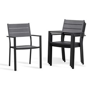 kaidyseny outdoor patio chairs stackable set of 4-17 inch height aluminum dining chairs with armrest, inoor outdoor bistro chairs furniture set for garden lawn backyard restaurant kitchen (black)