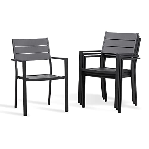 KAIDYSENY Outdoor Patio Chairs Stackable Set of 4-17 Inch Height Aluminum Dining Chairs with Armrest, Inoor Outdoor Bistro Chairs Furniture Set for Garden Lawn Backyard Restaurant Kitchen (Black)