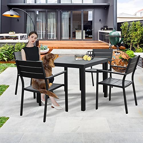 KAIDYSENY Outdoor Patio Chairs Stackable Set of 4-17 Inch Height Aluminum Dining Chairs with Armrest, Inoor Outdoor Bistro Chairs Furniture Set for Garden Lawn Backyard Restaurant Kitchen (Black)