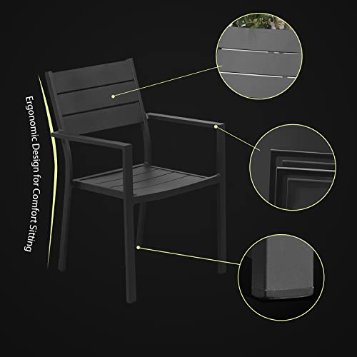 KAIDYSENY Outdoor Patio Chairs Stackable Set of 4-17 Inch Height Aluminum Dining Chairs with Armrest, Inoor Outdoor Bistro Chairs Furniture Set for Garden Lawn Backyard Restaurant Kitchen (Black)