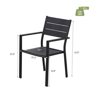 KAIDYSENY Outdoor Patio Chairs Stackable Set of 4-17 Inch Height Aluminum Dining Chairs with Armrest, Inoor Outdoor Bistro Chairs Furniture Set for Garden Lawn Backyard Restaurant Kitchen (Black)