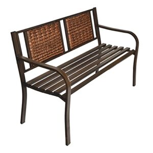 tangkula patio garden bench with wicker backrest, outdoor park bench chair with powder coated steel frame, bench loveseat for outdoor garden, backyard, lawn, porch, path, deck