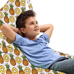 lunarable pineapple lounger chair bag, ripe pineapple pattern delicious nutrient vegetarian vegan illustration, high capacity storage with handle container, lounger size, cinnamon mustard