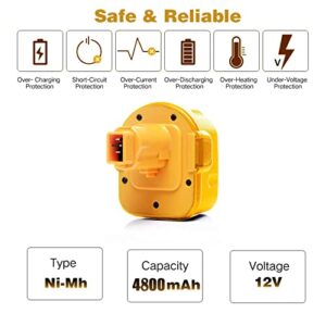 VANON [Upgraded to 4800mAh] Ni-MH 12V DW9071 DC9071 Replacement for Dewalt 12Volt Battery DW9072 DE9037 DE9071 DE9072 DE9074 DE9075 152250-27 397745-01,2-Pack