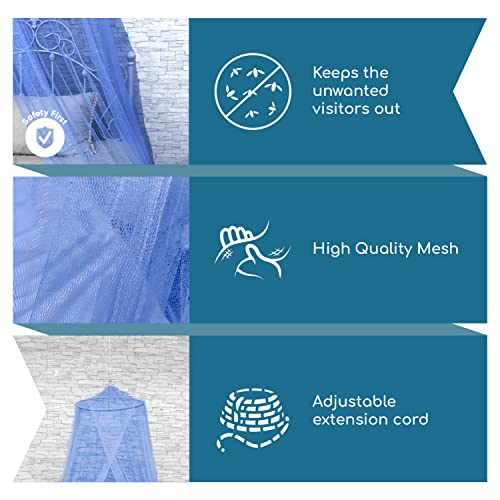 Bed Canopy for Girls and Boys - Blue Princess Baby Canopy Netting Room Decor, Ceiling Tent | Canopy for Crib | Single, Twin, Full, Queen Size Kids Bed Curtains, Fire Retardant Fabric