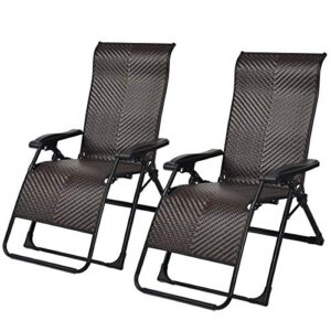 tangkula 2 pcs rattan zero gravity chair, outdoor adjustable folding lounge chair with widened armrest & locking system, heavy duty wicker chaise folding recliner for pool, patio, beach, yard (2)