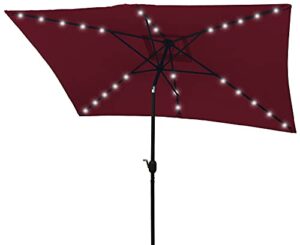 heng feng rectangular patio umbrella with 26 led lights, 10×6.5ft outdoor table market umbrella with push button tilt and crank, burgundy