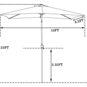 HENG FENG Rectangular Patio Umbrella with 26 LED Lights, 10x6.5FT Outdoor Table Market Umbrella with Push Button Tilt and Crank, Burgundy