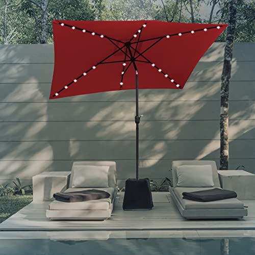 HENG FENG Rectangular Patio Umbrella with 26 LED Lights, 10x6.5FT Outdoor Table Market Umbrella with Push Button Tilt and Crank, Burgundy