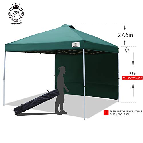 ISAGAPOY Pop up 10x10 Canopy Tent Compact Canopy, Portable Shade Instant Folding Better Air Circulation Canopy with Wheeled Bag x1 Sidewall x1 Canopy Sandbags x4 Tent Stakes x4