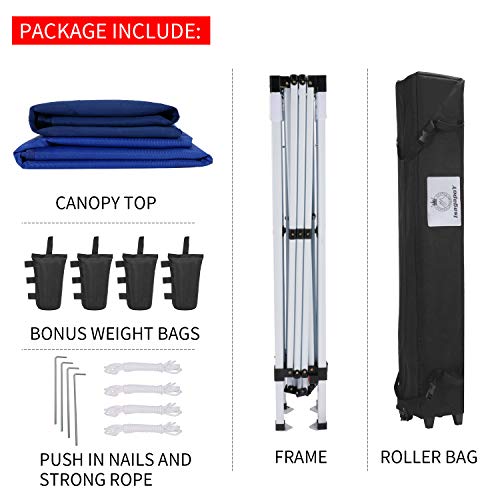 ISAGAPOY Pop up 10x10 Canopy Tent Compact Canopy, Portable Shade Instant Folding Better Air Circulation Canopy with Wheeled Bag x1 Sidewall x1 Canopy Sandbags x4 Tent Stakes x4