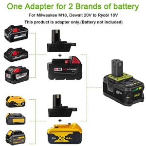 ZLWAWAOL DM18RL Battery Adapter Converter with USB Socket Compatible for Dewalt 20V & Milwaukee 18V Li-Ion Battery Convert to Ryobi 18V P108 ABP1801 Battery