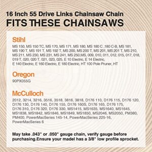 Loggers Art Gens R55 16 Inch Chainsaw Chain .043" Gauge 3/8" LP Pitch 55 Drive Links, Semi Chisel 16 Inch Chain saw Chain fits for Stihl MS170 MS180 MS171, for Oregon 90PX055G Saw & More (3 Pack)