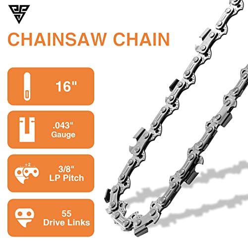 Loggers Art Gens R55 16 Inch Chainsaw Chain .043" Gauge 3/8" LP Pitch 55 Drive Links, Semi Chisel 16 Inch Chain saw Chain fits for Stihl MS170 MS180 MS171, for Oregon 90PX055G Saw & More (3 Pack)