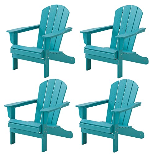 WILLIAMSPACE Adirondack Chairs Set of 4, Lifetime Outdoor Adirondack Chair Oversized Fire Pit Chair, Weather Resistant HDPE Patio Chair Easy Installation for Garden, Poolside, Backyard, Beach (Blue)