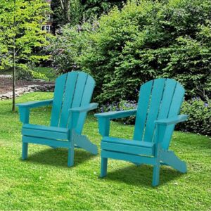 WILLIAMSPACE Adirondack Chairs Set of 4, Lifetime Outdoor Adirondack Chair Oversized Fire Pit Chair, Weather Resistant HDPE Patio Chair Easy Installation for Garden, Poolside, Backyard, Beach (Blue)