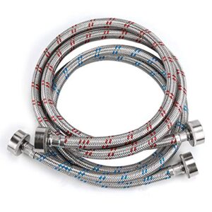 washing machine hoses,stainless steel washing machine hose 4 foot braided premium washer hoses supply lines(2 packs)-washer hoses 4ft hot and cold striped water connection inlet supply lines