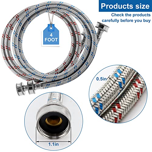 Washing Machine Hoses,Stainless Steel Washing Machine Hose 4 Foot Braided Premium Washer Hoses Supply Lines(2 Packs)-washer hoses 4ft Hot and Cold Striped Water Connection Inlet Supply Lines