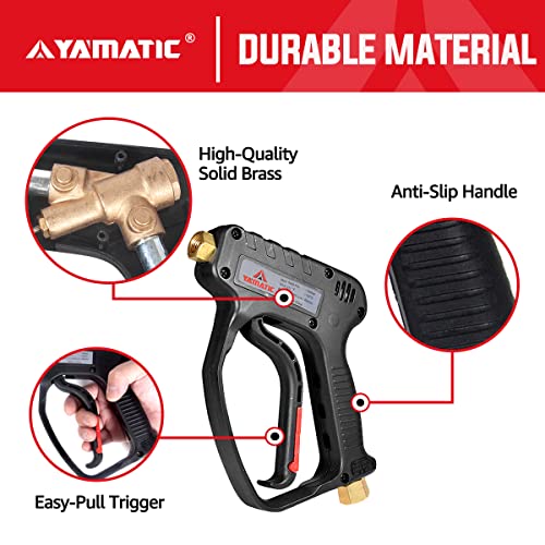 YAMATIC 5000 PSI High Pressure Washer Trigger Gun with 3/8" Swivel Inlet, Power Washer Short Wand, Spray Handle with M22-14mm Adapter, 1/4" Quick Connector, 12 GPM / 35 Mpa