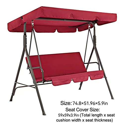 WARRIO Patio Swing Canopy Cover Set - Swing Replacement Top Cover + Swing Cushion Cover for 3 Seater Swing Waterproof Sunproof Cover (Red，74.8×51.96×5.9in) (C320)