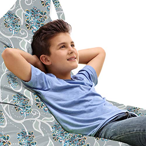 Lunarable Floral Lounger Chair Bag, Mixed of Colorful Lilac Flowers Leaves in Retro Style Contemporary Illustration, High Capacity Storage with Handle Container, Lounger Size, Grey Teal White