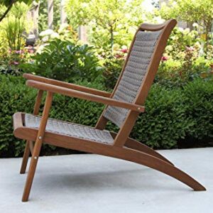 Outdoor Interiors 21250 Driftwood Wicker & Eucalyptus Lounger Lounge Chair, Drifwood Grey