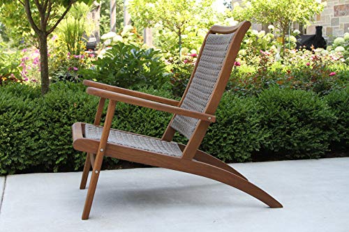 Outdoor Interiors 21250 Driftwood Wicker & Eucalyptus Lounger Lounge Chair, Drifwood Grey