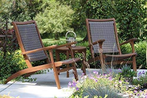 Outdoor Interiors 21250 Driftwood Wicker & Eucalyptus Lounger Lounge Chair, Drifwood Grey