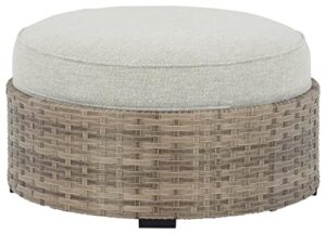 signature design by ashley outdoor calworth patio wicker ottoman with cushion, beige