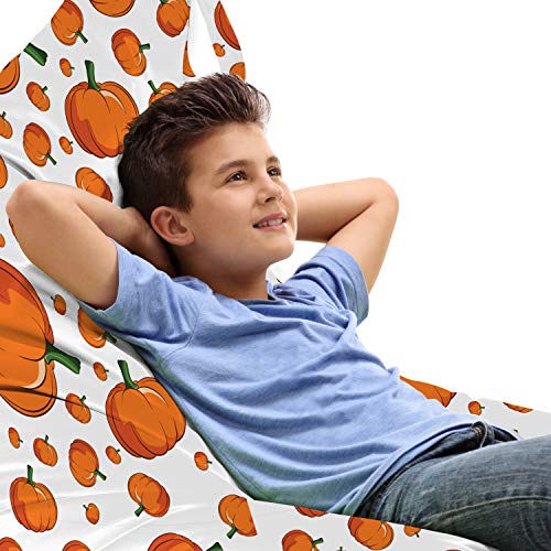 Lunarable Pumpkin Lounger Chair Bag, Colorful Fruits of The Autumn Halloween Vegetarian and Vegan Food Options, High Capacity Storage with Handle Container, Lounger Size, Orange Green