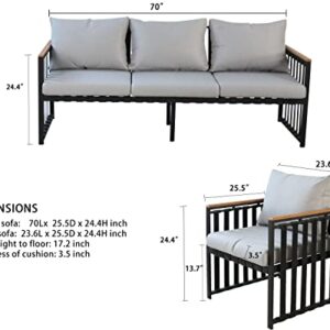 DECMICO Patio 5-Seat Sectional Sofa, Wide Outdoor U-Shaped Steel Frame Finished Rubber and Grey Cushions Sofa Furniture Set with Glass Coffee Tablefor Garden, Backyard, Balcony and Deck…