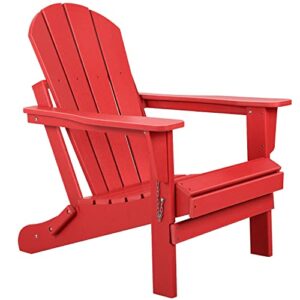 flamaker classic outdoor adirondack chair patio lawn foldable chairs indoor adirondack chairs all-weather resistant for garden backyard porch garden fire pit patio (red)