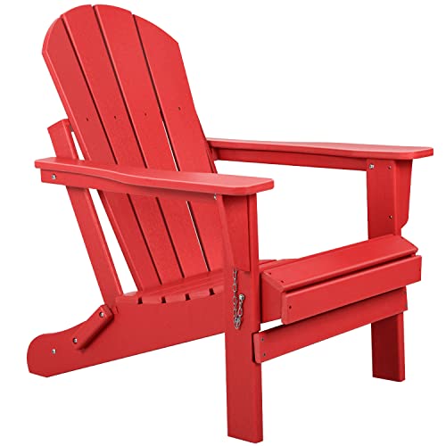 Flamaker Classic Outdoor Adirondack Chair Patio Lawn Foldable Chairs Indoor Adirondack Chairs All-Weather Resistant for Garden Backyard Porch Garden Fire Pit Patio (Red)