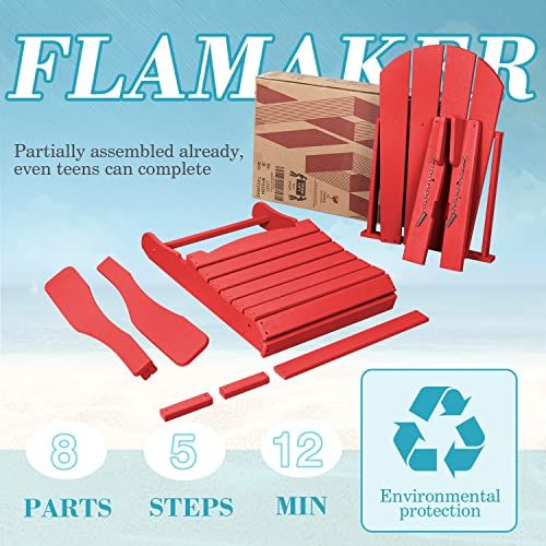 Flamaker Classic Outdoor Adirondack Chair Patio Lawn Foldable Chairs Indoor Adirondack Chairs All-Weather Resistant for Garden Backyard Porch Garden Fire Pit Patio (Red)